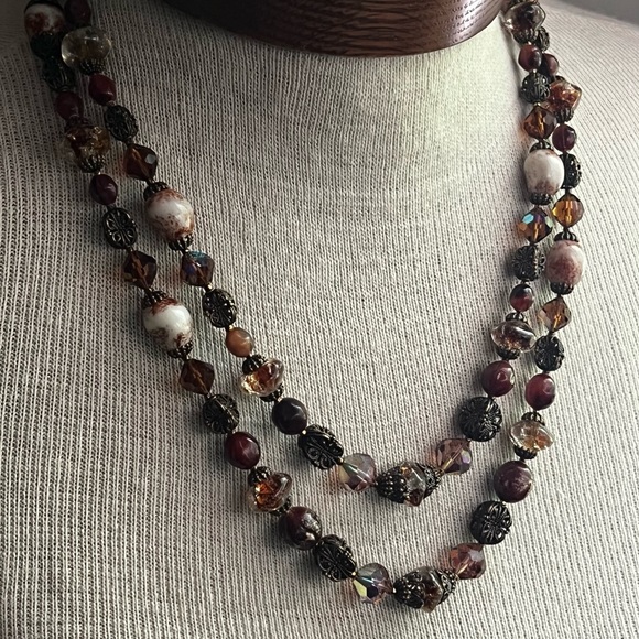ALICE CAVINESS Vintage Designer Double Strand Glass Bead Necklace Earthy Rich - Picture 3 of 9